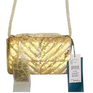 NWT Nicole Miller Gold Sequin Clutch Purse 8" L‎ X 5" H Evening Bag